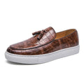 Men's black business casual sneakers with tassel detail and round toe