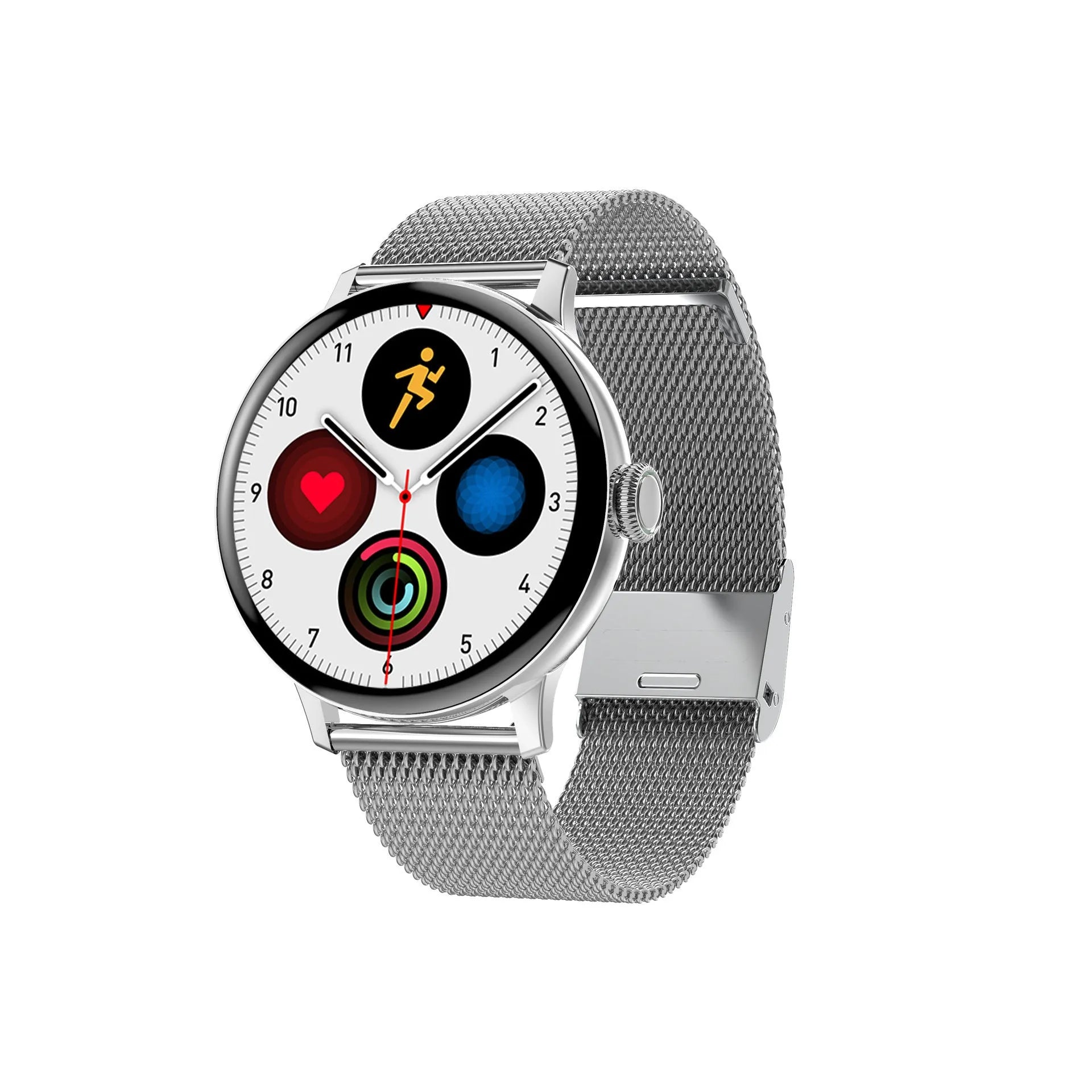 Bluetooth smart bracelet with 1.2-inch screen showing heart rate data, on a black TPU sports band.