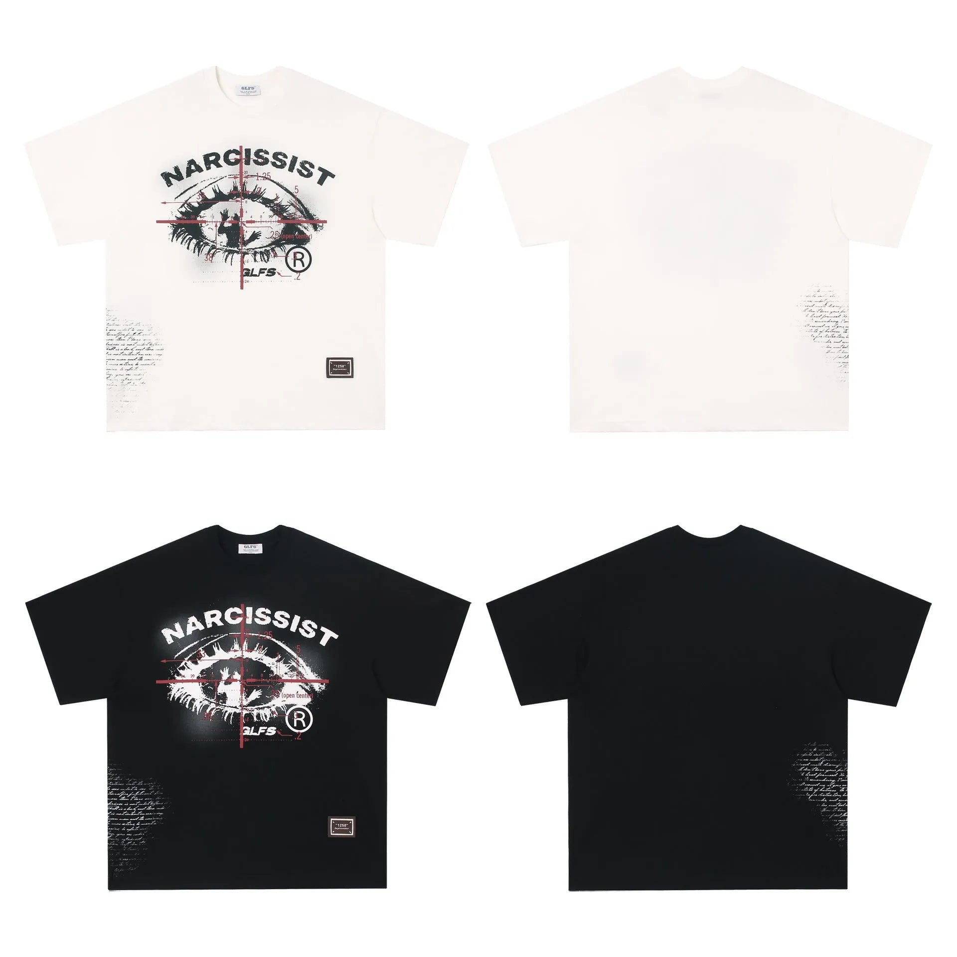 Black and white American retro hip hop gothic t-shirt with letter print pattern pure cotton short sleeve teen streetwear