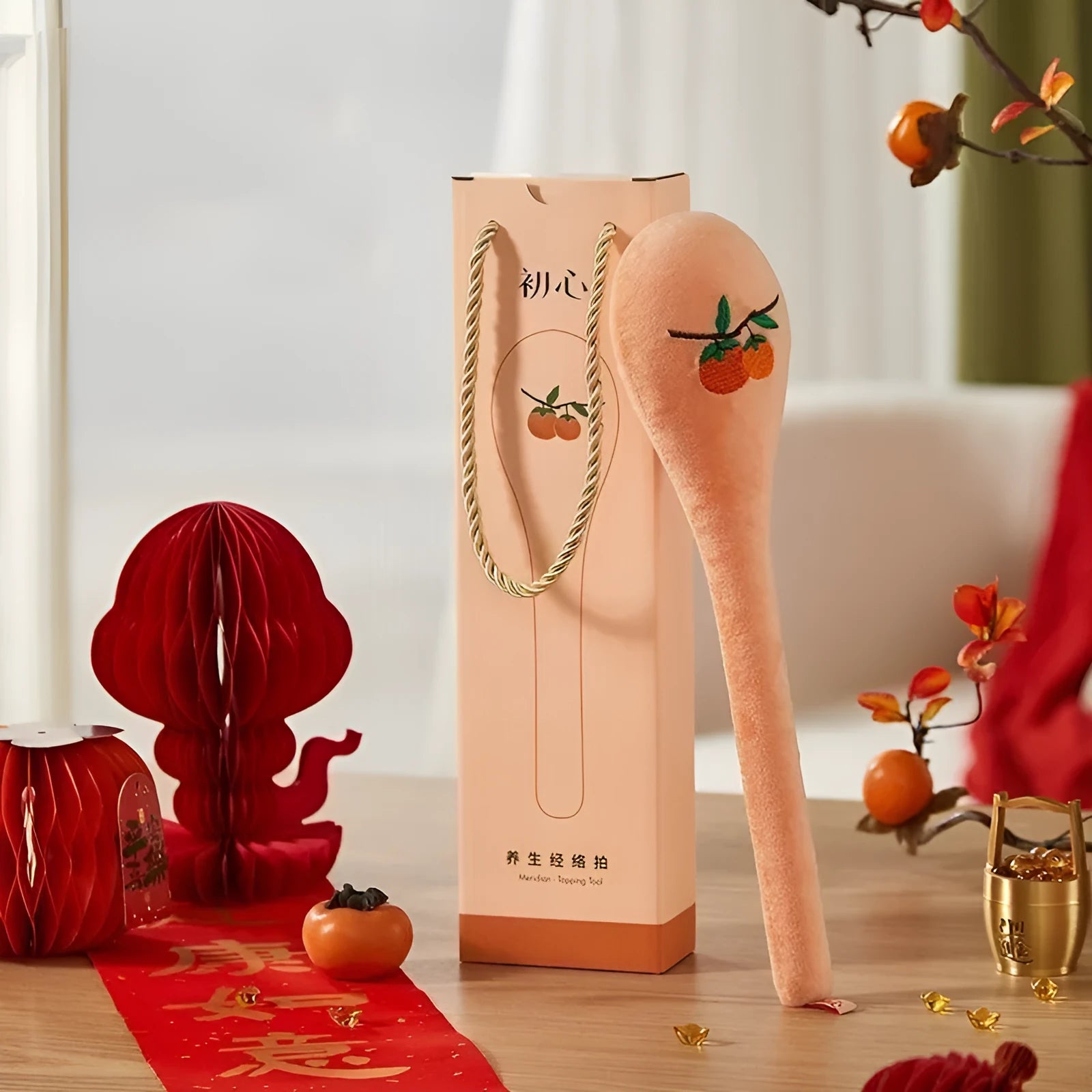 48 cm long manual massage stick with zipper closure and meridian flap persimmon wishful design
