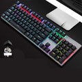 AOC GK410 metal mechanical keyboard with backlit keys and USB cable on a desktop