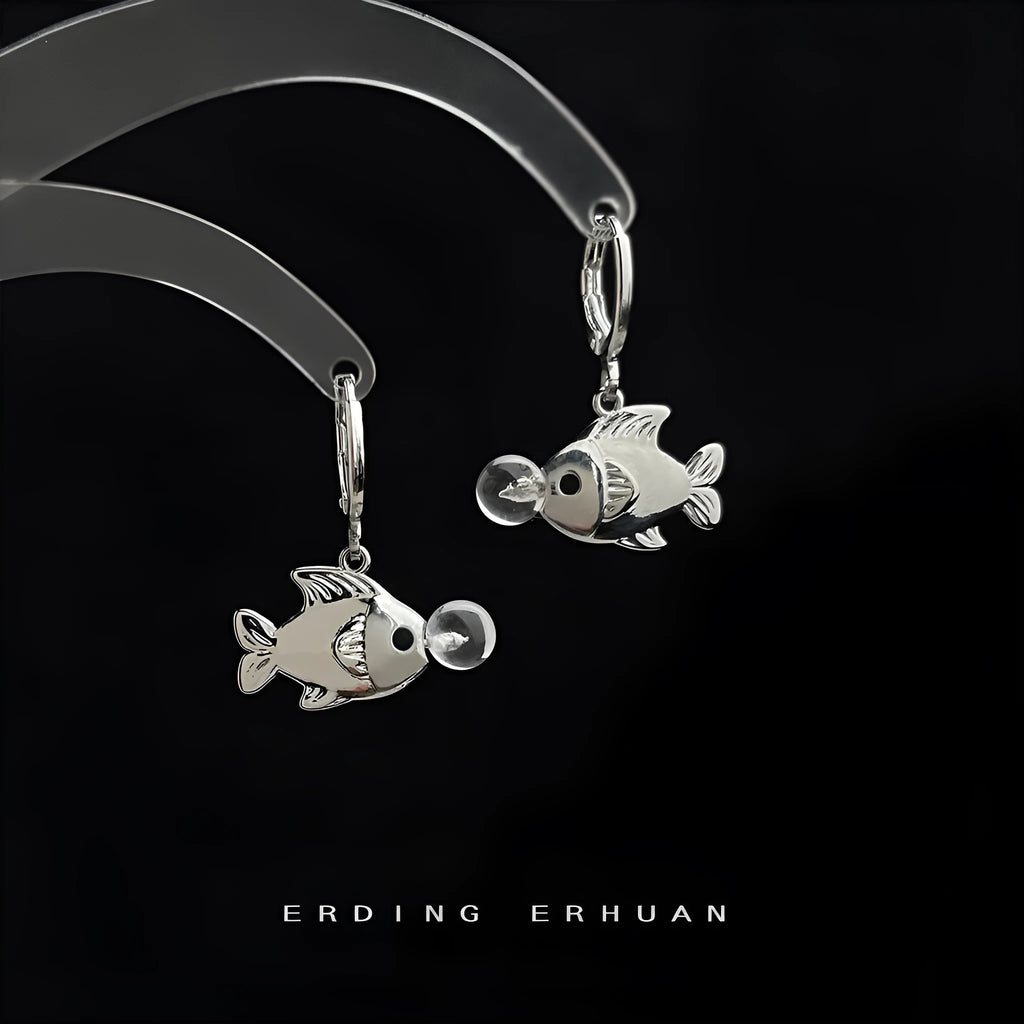Bubble Fish Earrings with goldfish design in electroplated copper, approximately 4cm length
