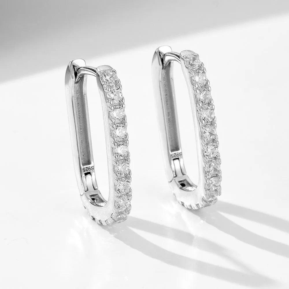 S925 Sterling Silver oval geometric zircon ear clip earrings in yellow or white colour