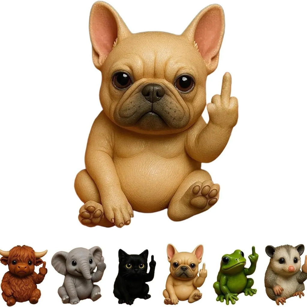 Resin animal middle finger ornament doll in vertical pose showing humorous gesture