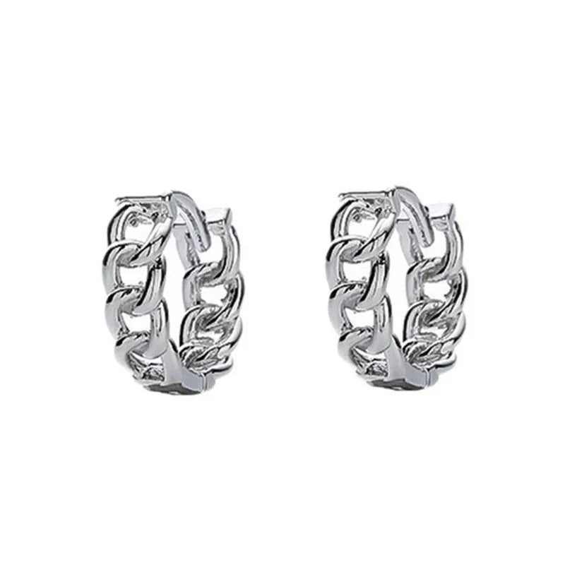 Geometric copper men's earrings in hip hop style with West Coast aesthetic and silver colour
