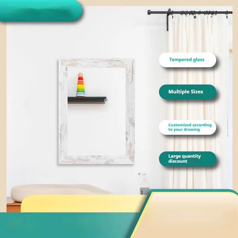 Little White wall-mounted bathroom mirror with pastoral style MDF frame in retro new Chinese design