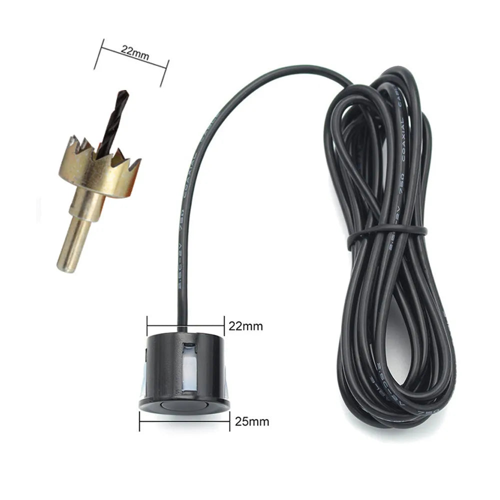 Wireless vehicle reversing sensor kit with digital display, four probes, and installation tools