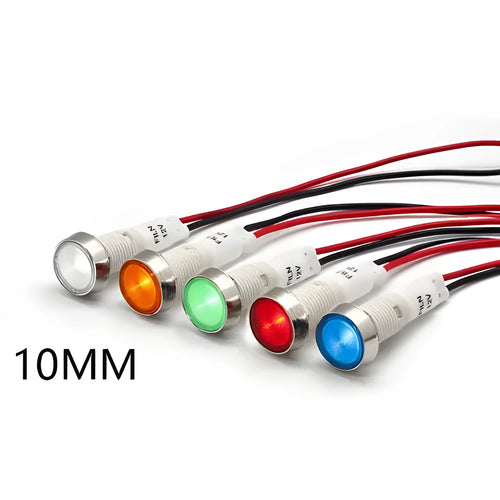 10mm stainless steel edge plastic indicator light with wire for panel mounting