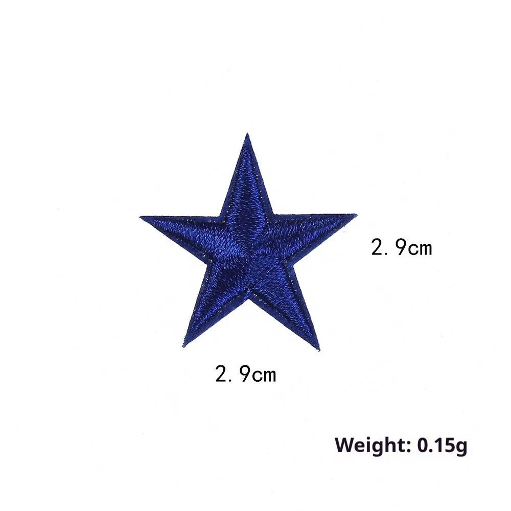 Colourful five-pointed star embroidery patches and cloth stickers for DIY clothing decoration.