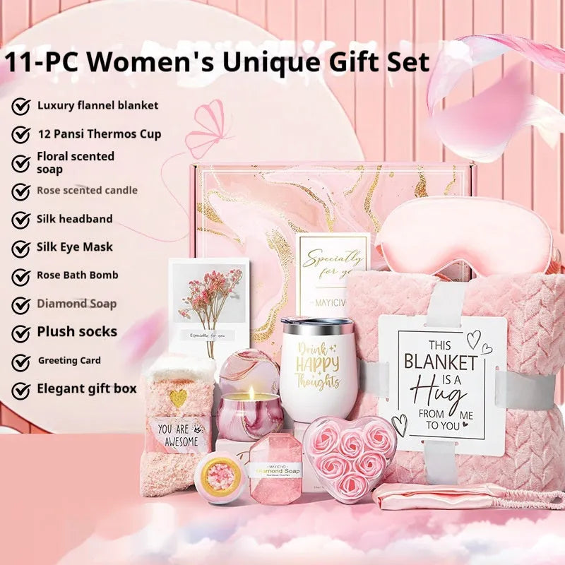 Modern simplicity style aromatherapy gift set in a white plastic box with candle, soap, and bath products.
