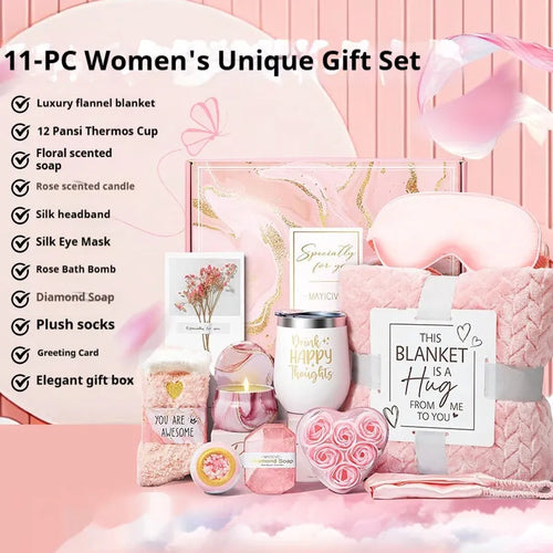 Modern simplicity style aromatherapy gift set in a white plastic box with candle, soap, and bath products.
