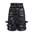 Black men's PU leather cropped pants shorts with medium-low waist and stretch fit