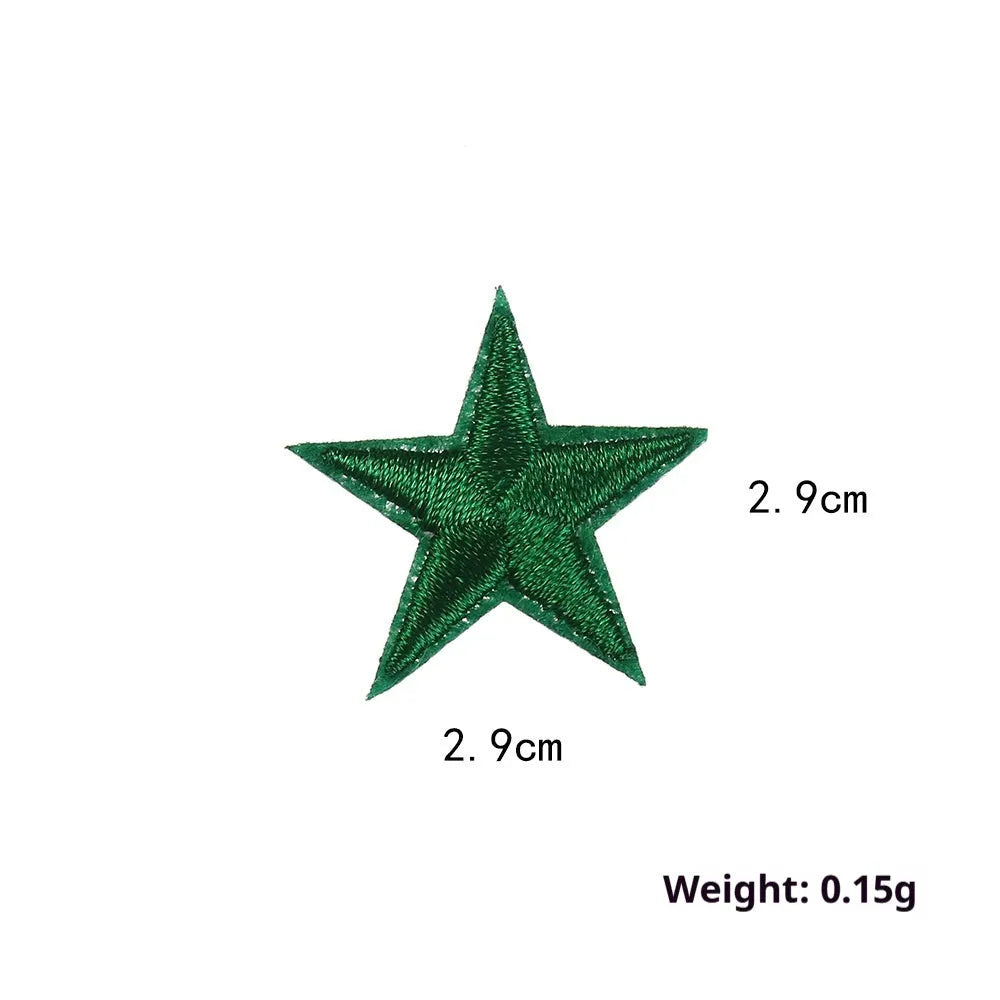 Colourful five-pointed star embroidery patches and cloth stickers for DIY clothing decoration.