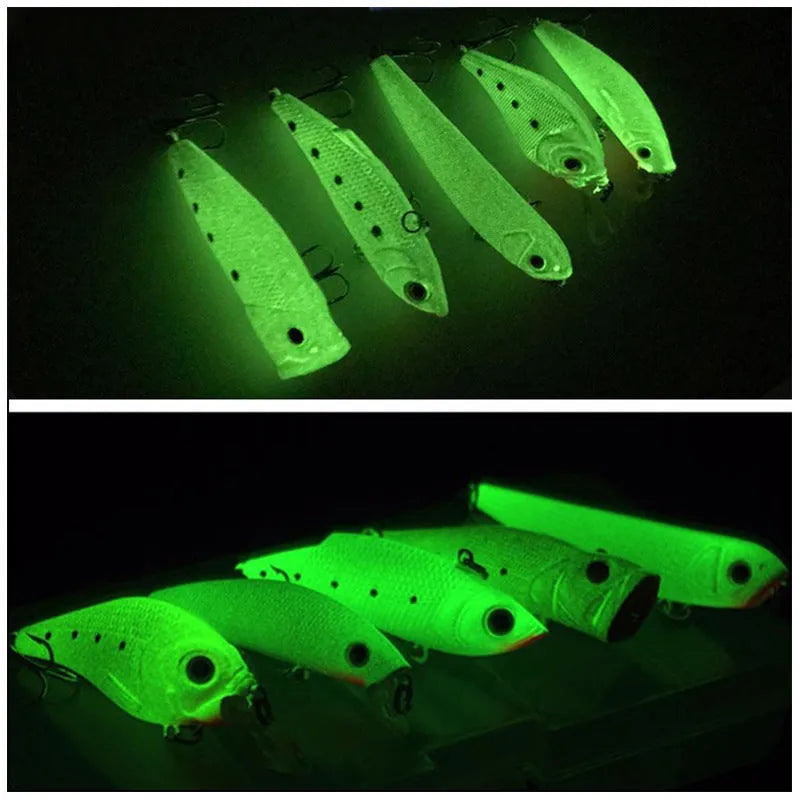 3D fluorescent hard bait fishing lures with submerged luminous properties in five-piece set