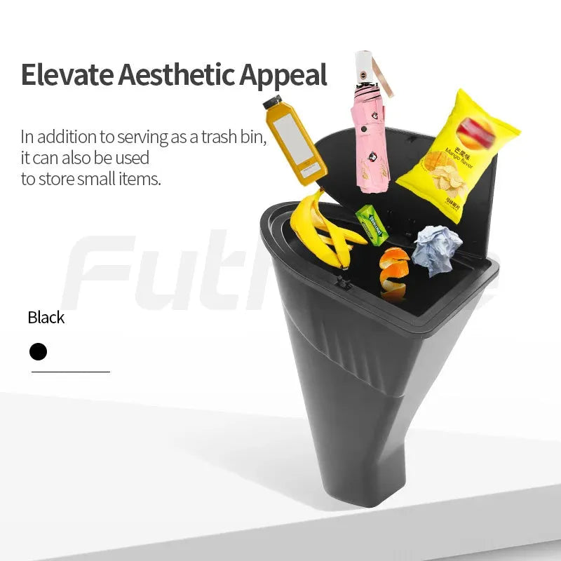 Two black ABS plastic car door storage bins designed for Tesla Model Y front compartments.