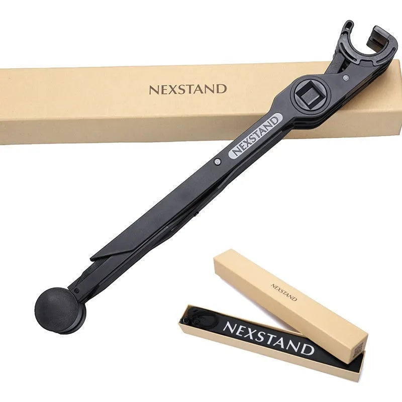 Sagacious black portable folding laptop bracket with carrying case showing lifting mechanism