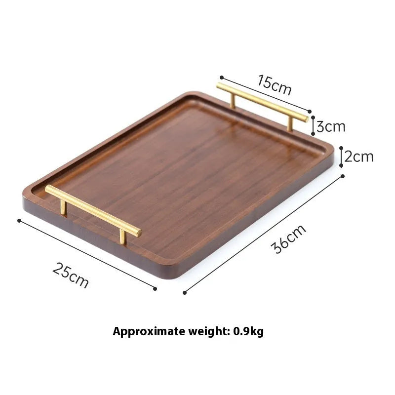 Brown bamboo square catering tray with handle for restaurant serving