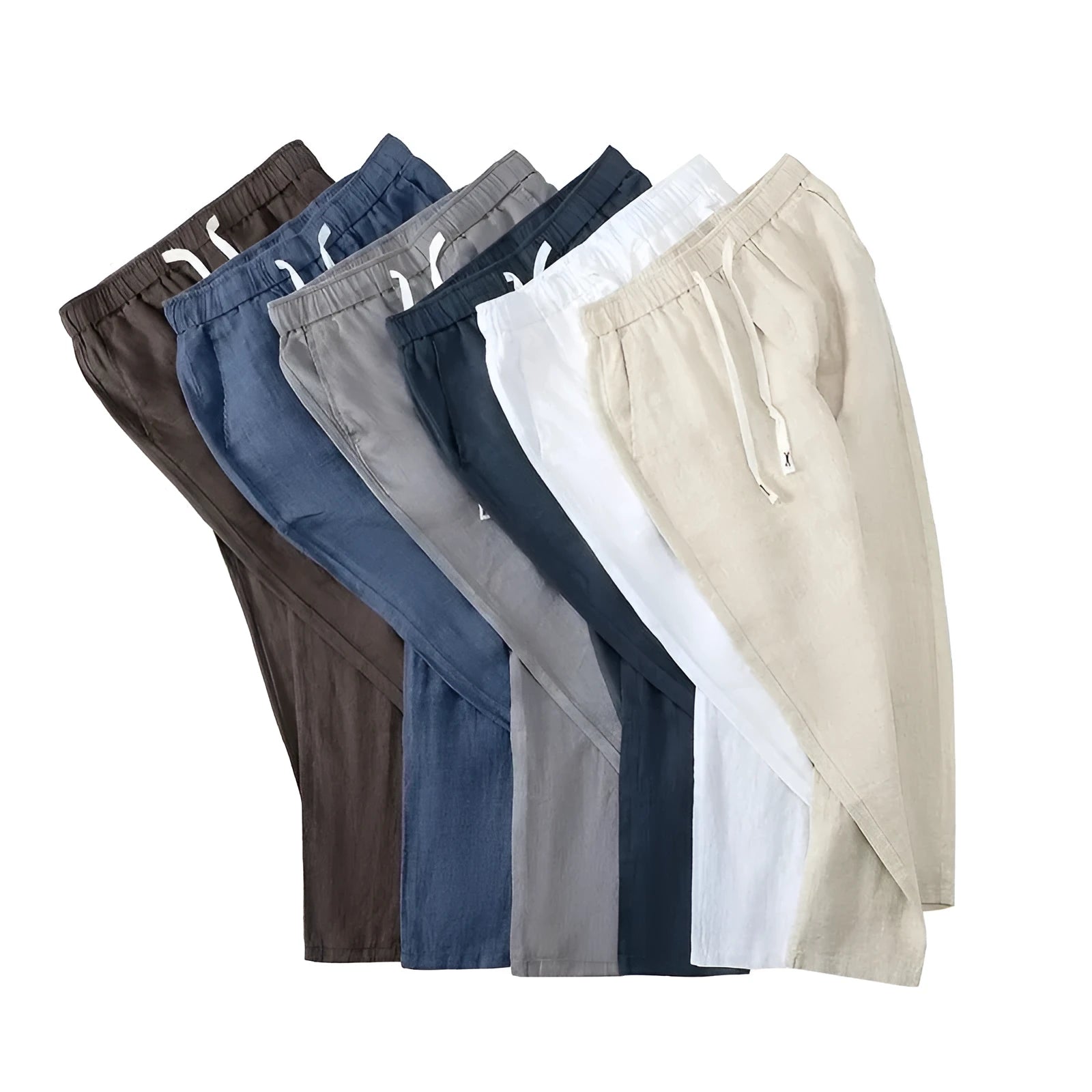 Pure linen Chinese style trousers with drawstring elastic waist in straight-leg design