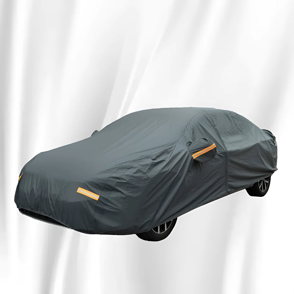 Grey PVC chemical fibre Volkswagen car cover showing rainproof and sun protection features