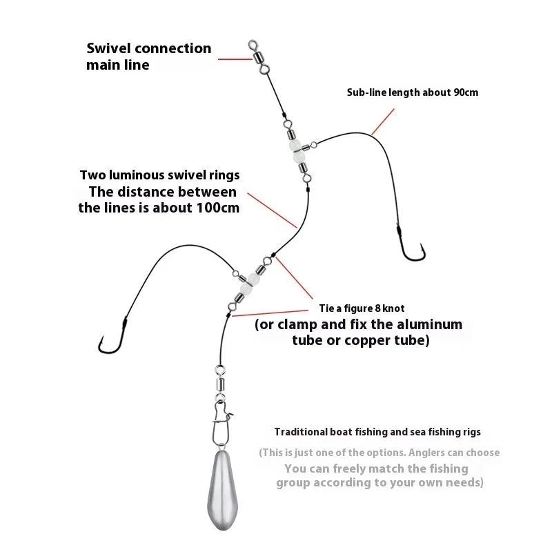 Copper three-fork luminous swivel bead and T-type balance fork ring fishing lure accessories.