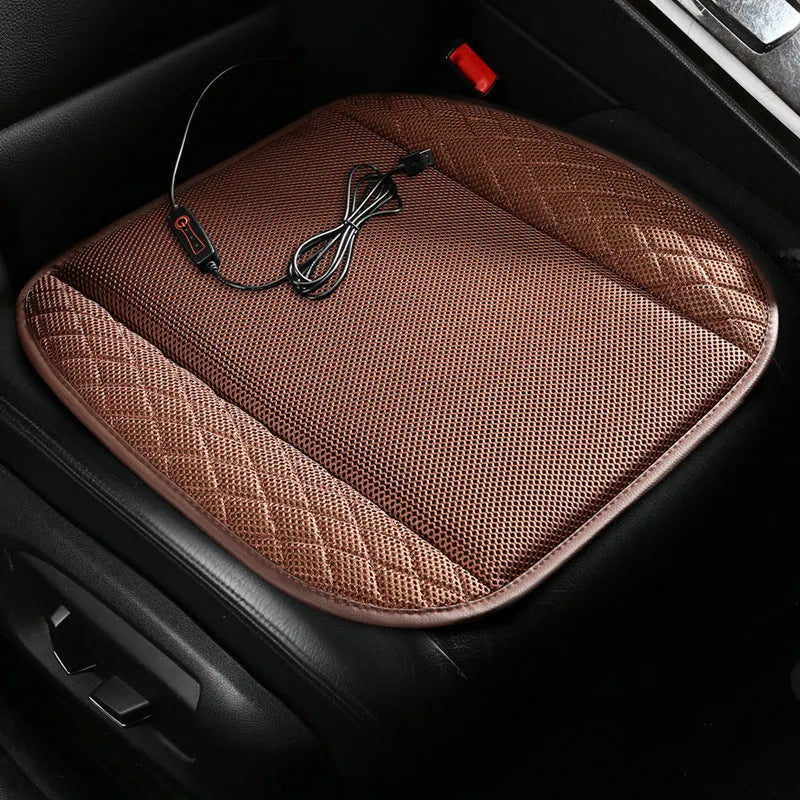 USB ventilated seat cushion with fans in black suede material measuring 48x46cm for car cooling