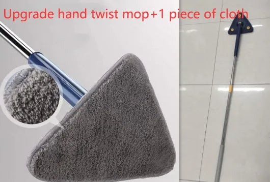 Extendable triangle cleaning mop with 360-degree rotating head and stainless steel pole