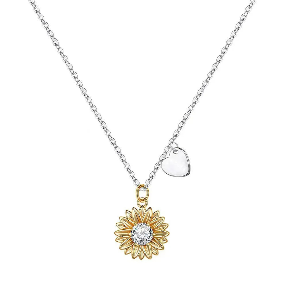 925 silver adjustable sunflower necklace with daisy petal pendant on a cross chain.