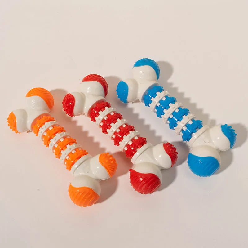 Blue bone-shaped interactive dog toy for small breeds with treat compartment