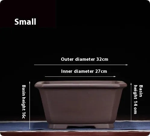 Large purple clay Chinese style flower pot for indoor bonsai or plants.