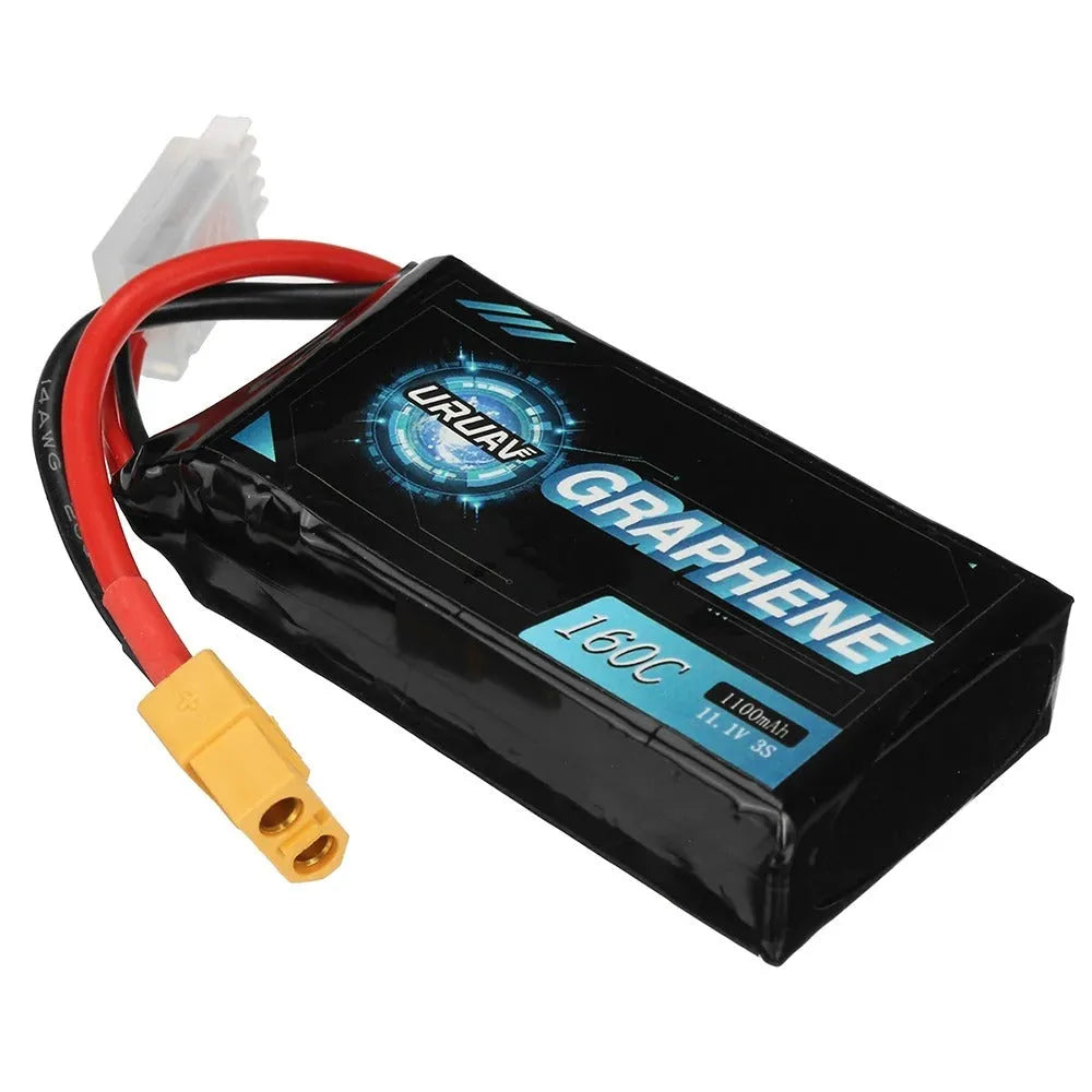Black 7.4V 1200mAh 2S lithium polymer RC battery pack with connector