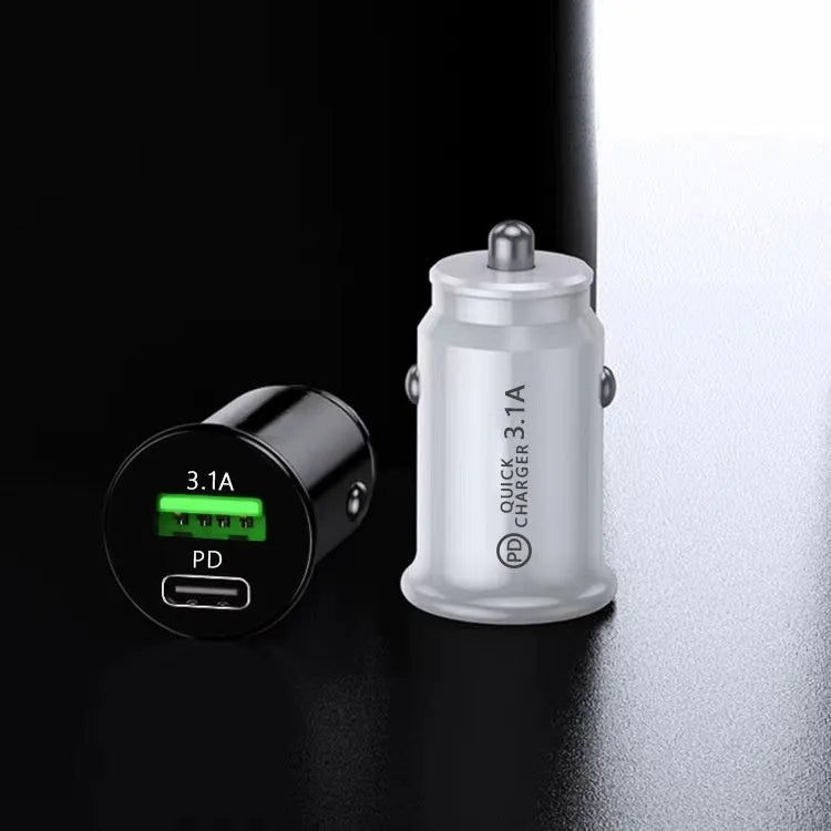 Black and white dual-port USB car charger for vehicle cigarette lighter sockets