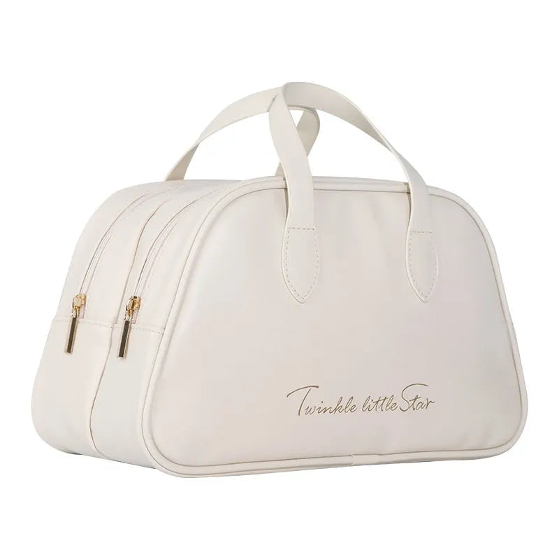 Large capacity leather travel toiletry bag in PU with dry wet separation compartments