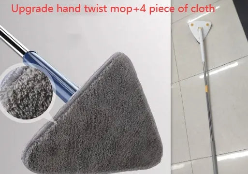 Extendable triangle cleaning mop with 360-degree rotating head and stainless steel pole