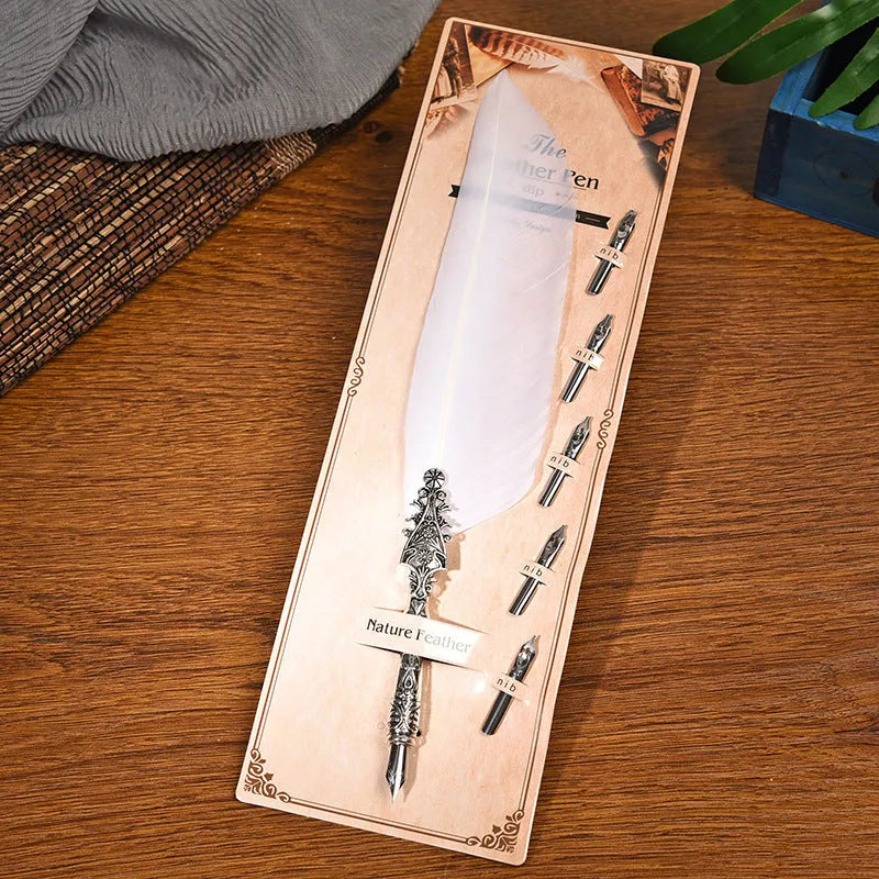 Vintage European retro feather dip pen in multiple colours with zinc alloy construction