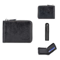 Black PU leather anti-theft credit card wallet with zipper closure and embossed design