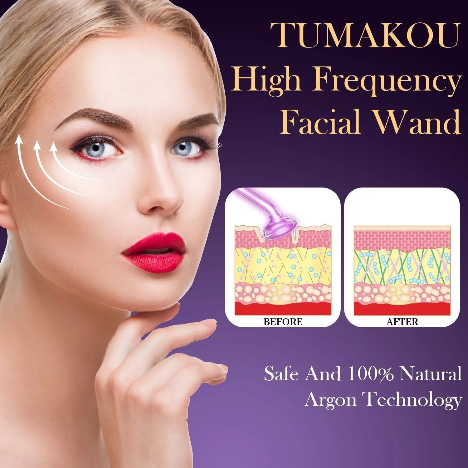 Purple eutic electrotherapy rod beauty instrument with six accessory heads for professional skin treatments
