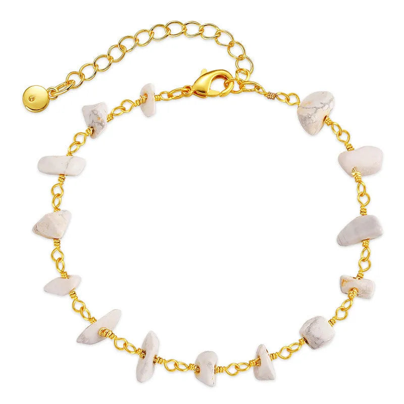 Women's geometric turquoise crystal bracelet with irregular natural gravel design in 18K copper