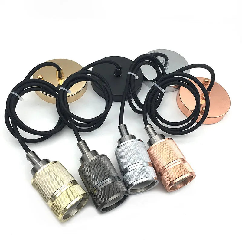Retro DIY ceiling light chandelier assembly with braided cord in gold finish
