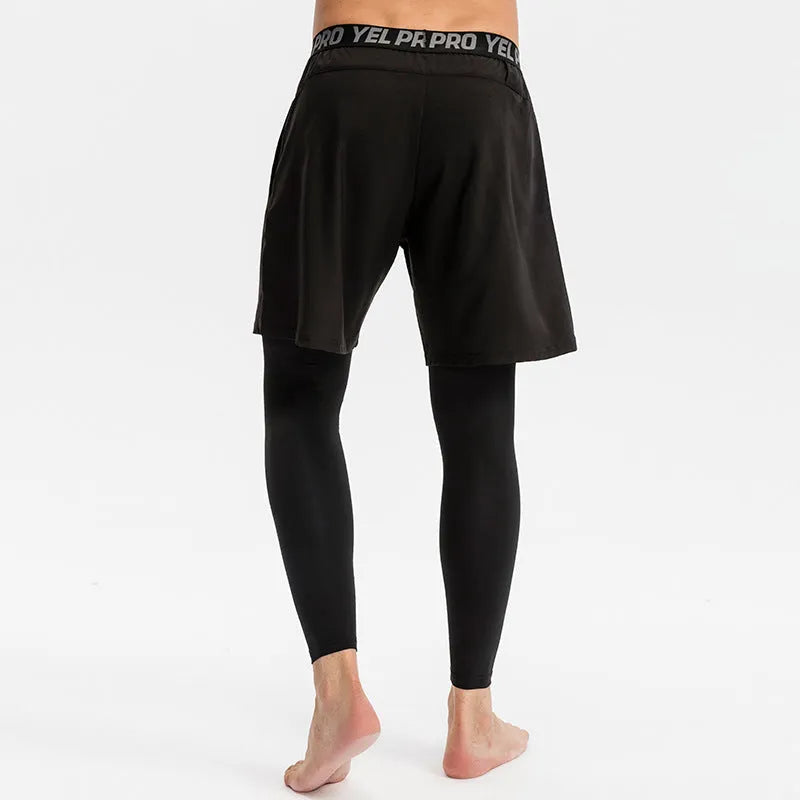 Men's grey quick-dry fitness pants in polyester spandex fabric for gym workouts