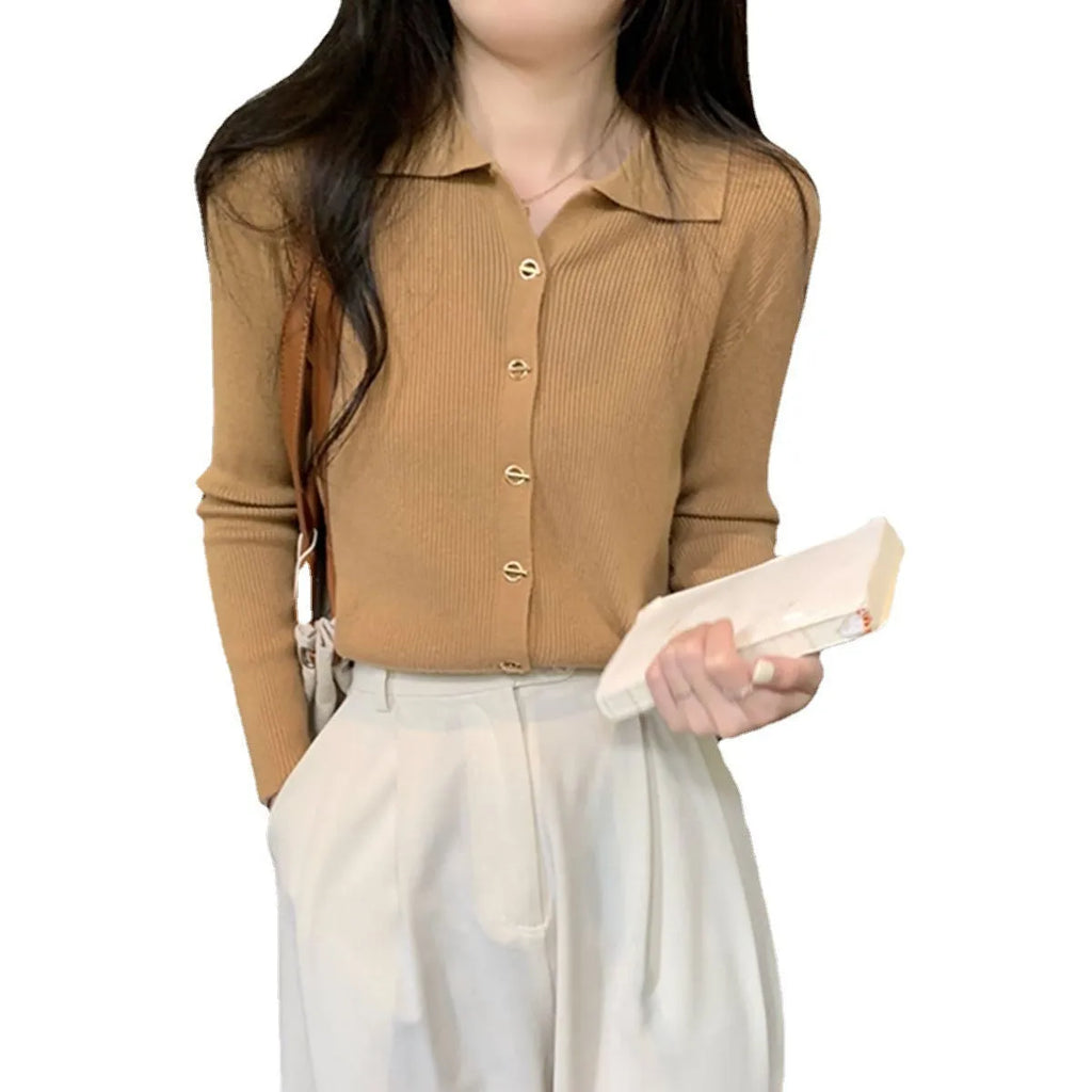 Women's knitted cardigan top in viscose fabric with long sleeves and loose fit