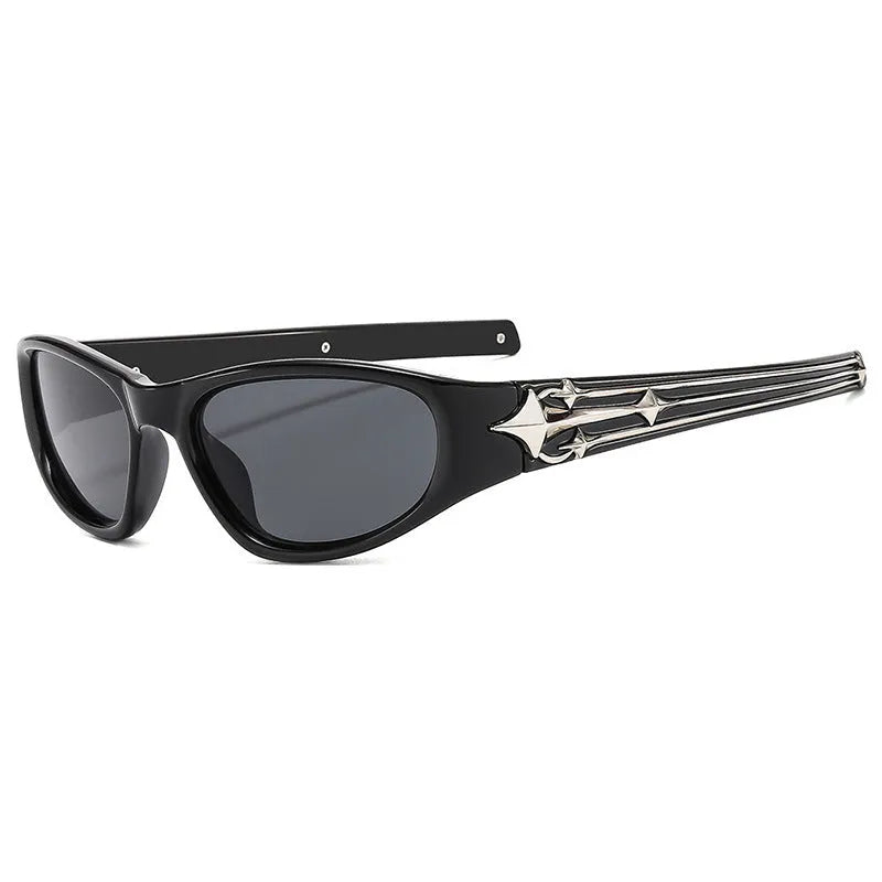 Outdoor sports windproof sunglasses with PC frame in black frame blue lens and other color options for fashion commuter use