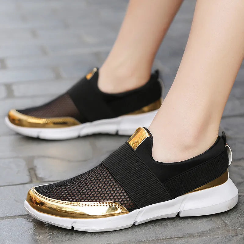 Women's blue mesh sneakers with low tube height and PU midsole casual footwear
