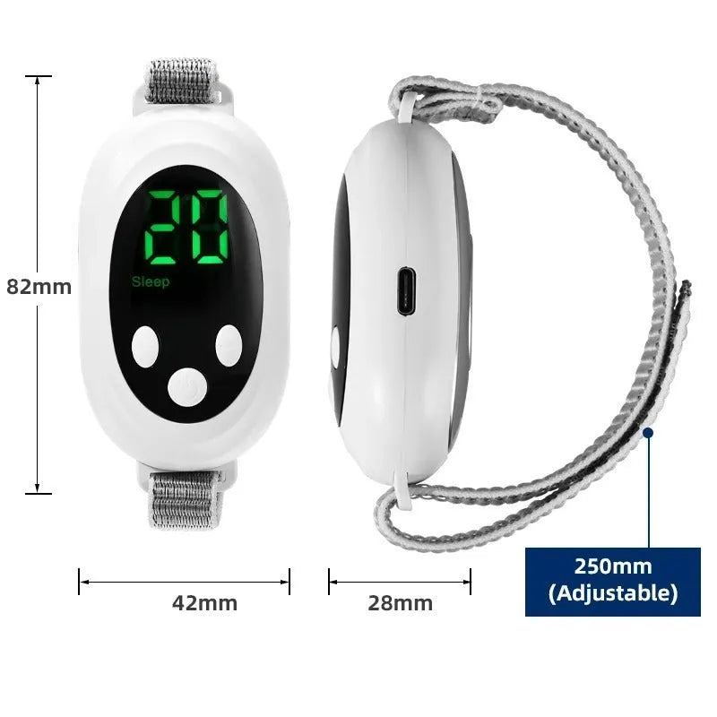 White handheld insomnia relief device with adjustable control and USB charging port