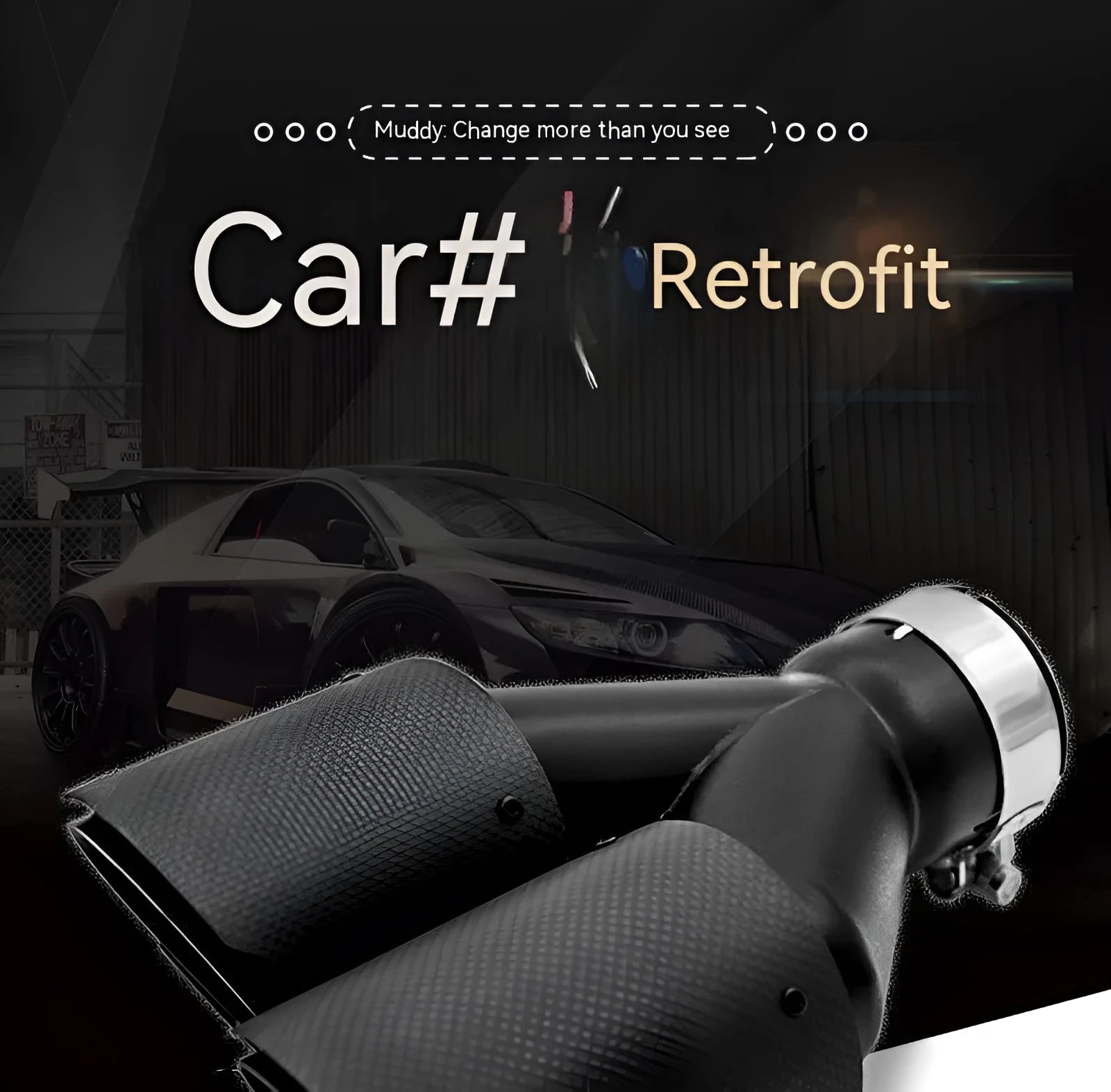 Black carbon fibre double outlet car exhaust pipe silencer nozzle measuring 250mm for vehicle modifications