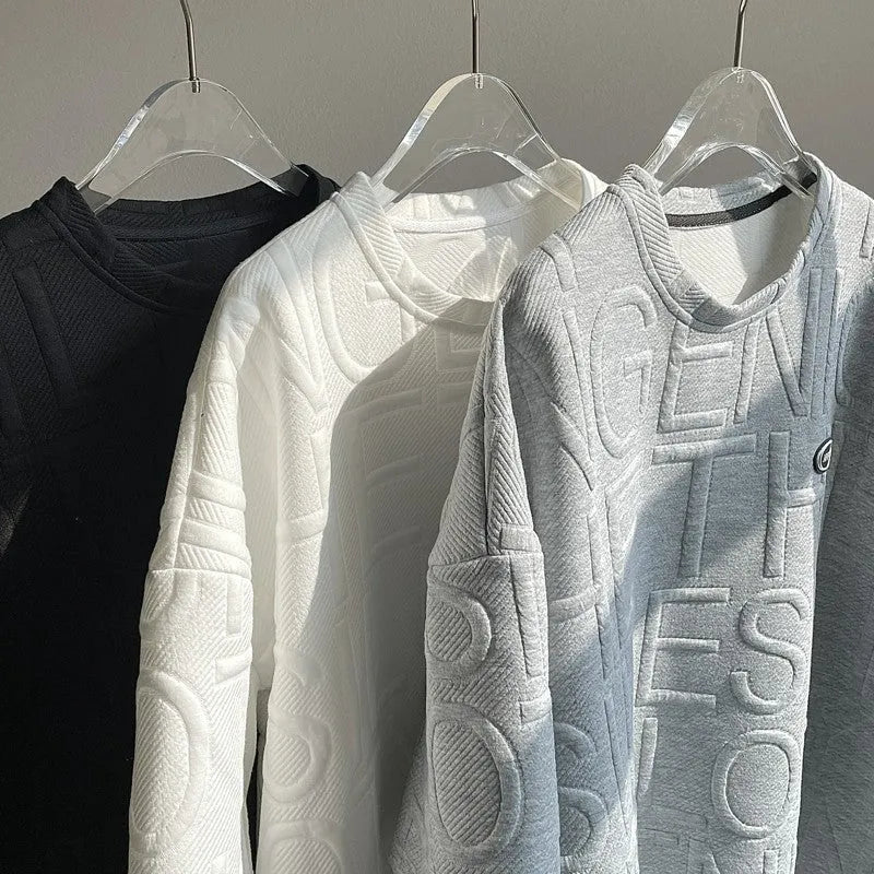 Men's grey retro loose fit t-shirt with 3D letter design on chest