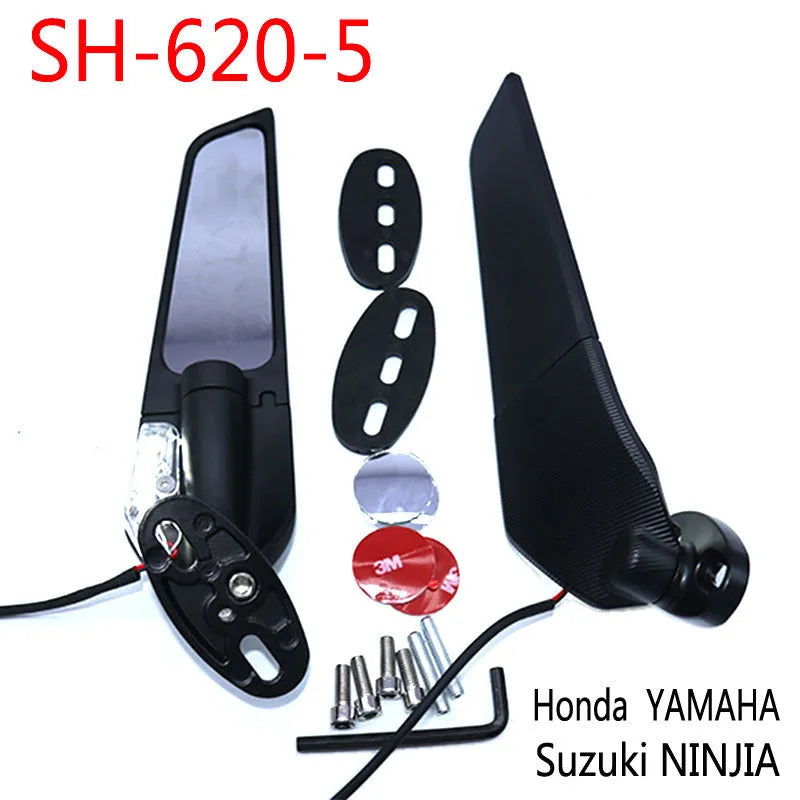 Pair of yellow-light motorcycle spoiler rearview mirrors with convex glass lenses and aluminium alloy bodies