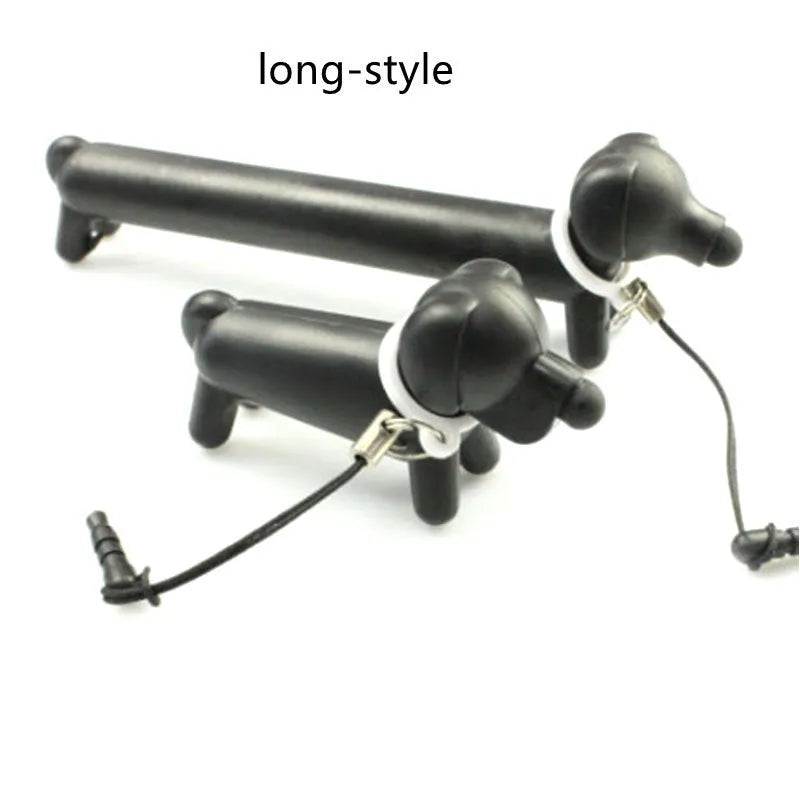Black dog-shaped touch screen stylus with conductive silicone body on white background