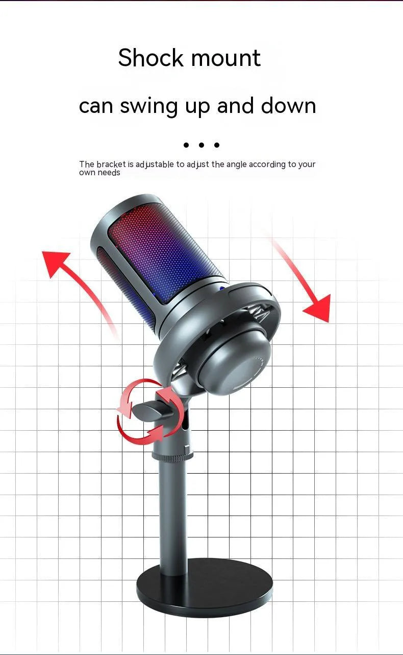 RGB condenser microphone for computer recording with black, white, and pink colour options