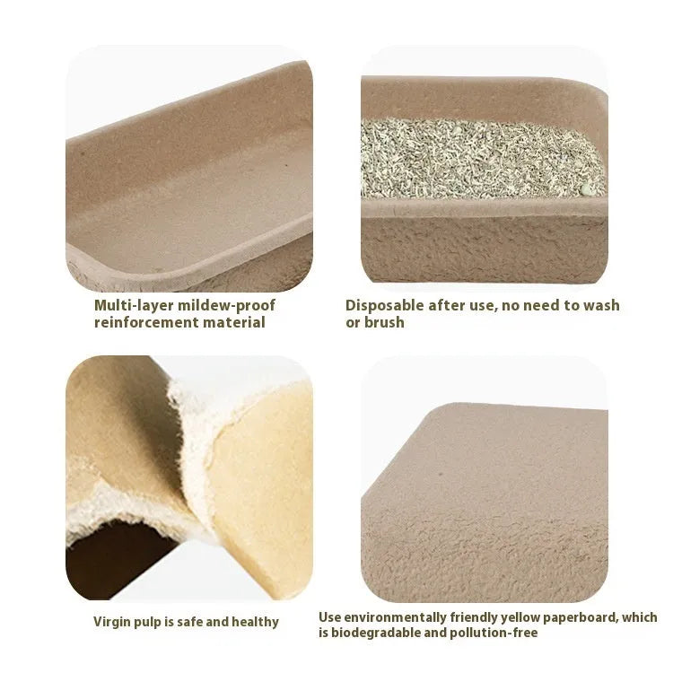 Brown disposable waterproof cat litter box shown in three different sizes.