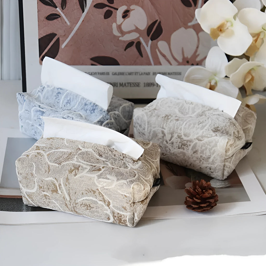 Cotton fabric drawer tissue box in rustic floral pattern for living room decor